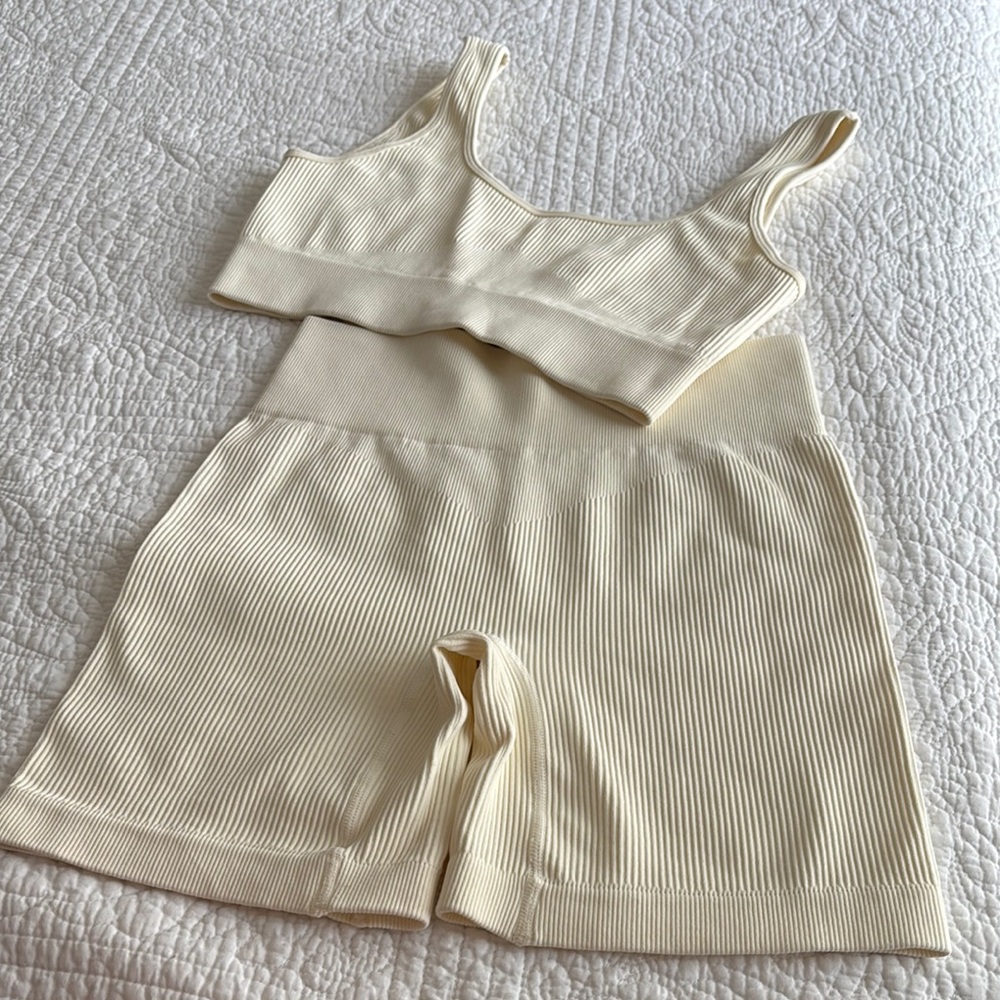 Women's Cream Ribbed  Set